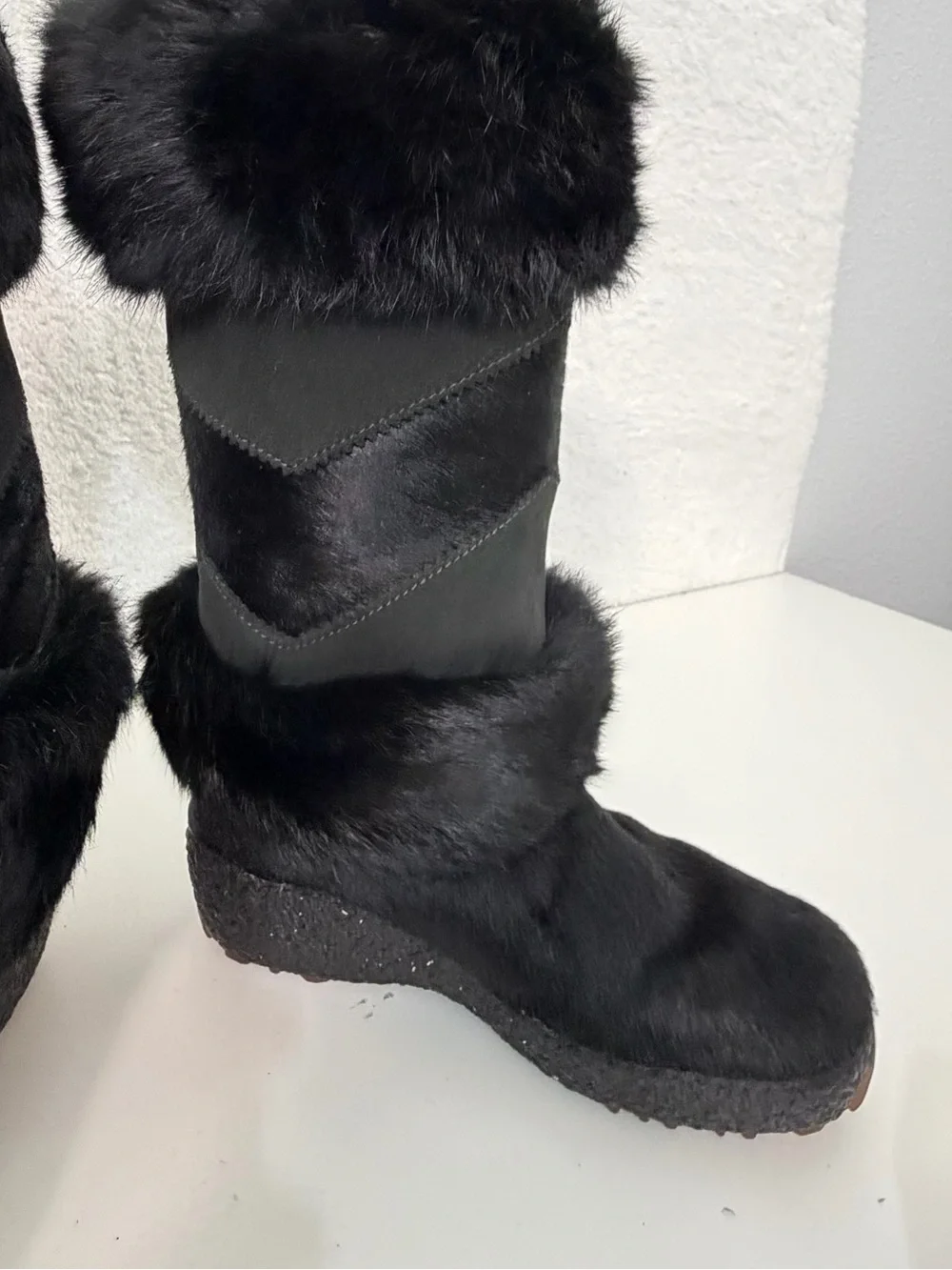 Oscar Sport made in Italy Black Fur Trim Apres Ski Snow Winter Boots Womens 6.5